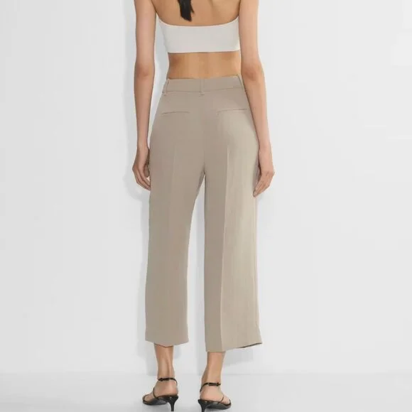 Aritzia The Effortless Pant Crepette Nomad Taupe Cropped Size 4 High Rise Wide - Picture 3 of 10